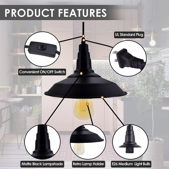 Christian & Dean Plug-In Pendant Light Black Metal Cage 10.2" x 7.8" - Picture 6 of 7